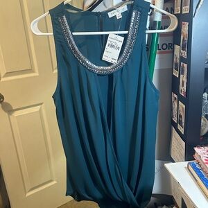 Socialite Teal Embellished Sleeveless Blouse